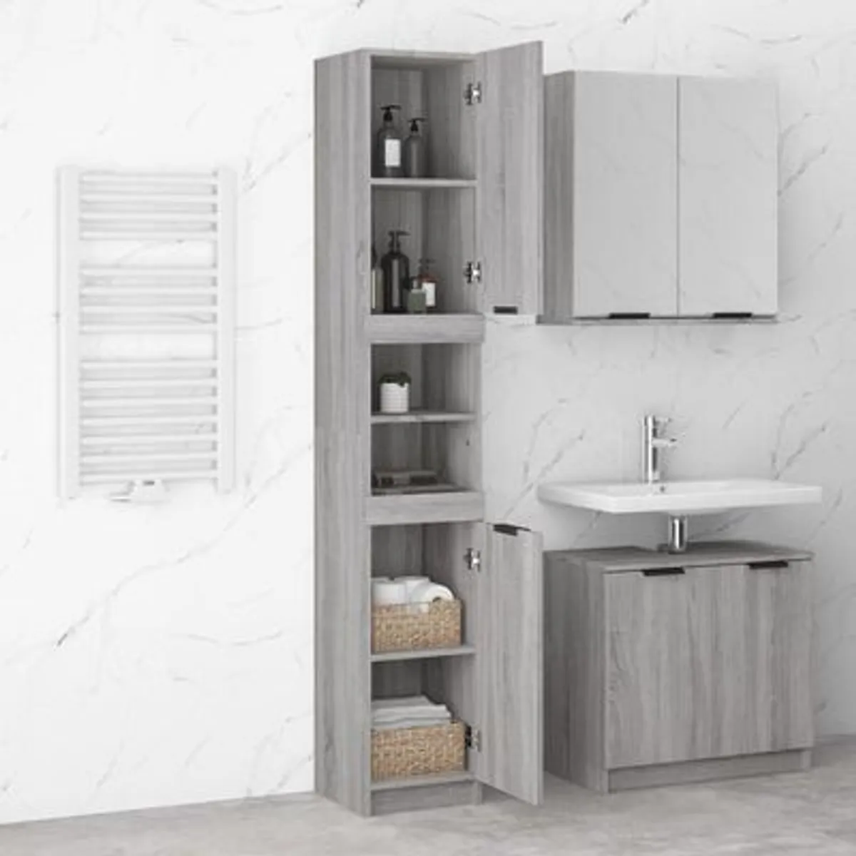 Bathroom Cabinet Grey Sonoma 32x34x188.5 cm Engineered Wood - Image 1