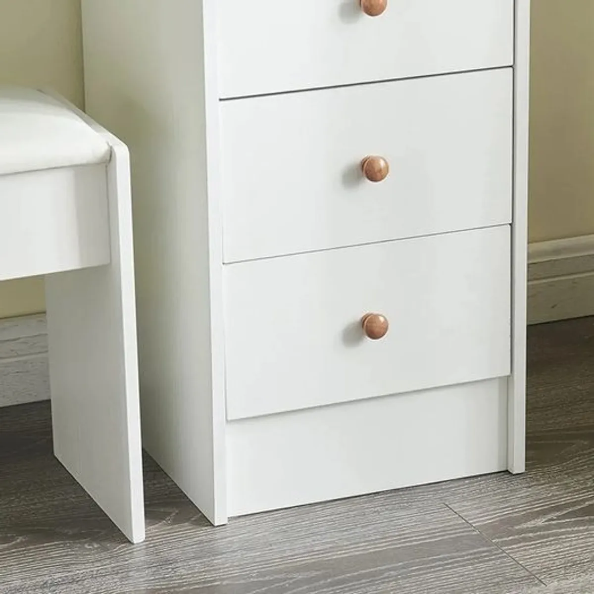 White Dressing Table with Hollywood LED Vanity Mirror, Makeup Vanity Desk with 5 Drawers & Multi-Shelves, Vanity Table Set with Stool - Image 1