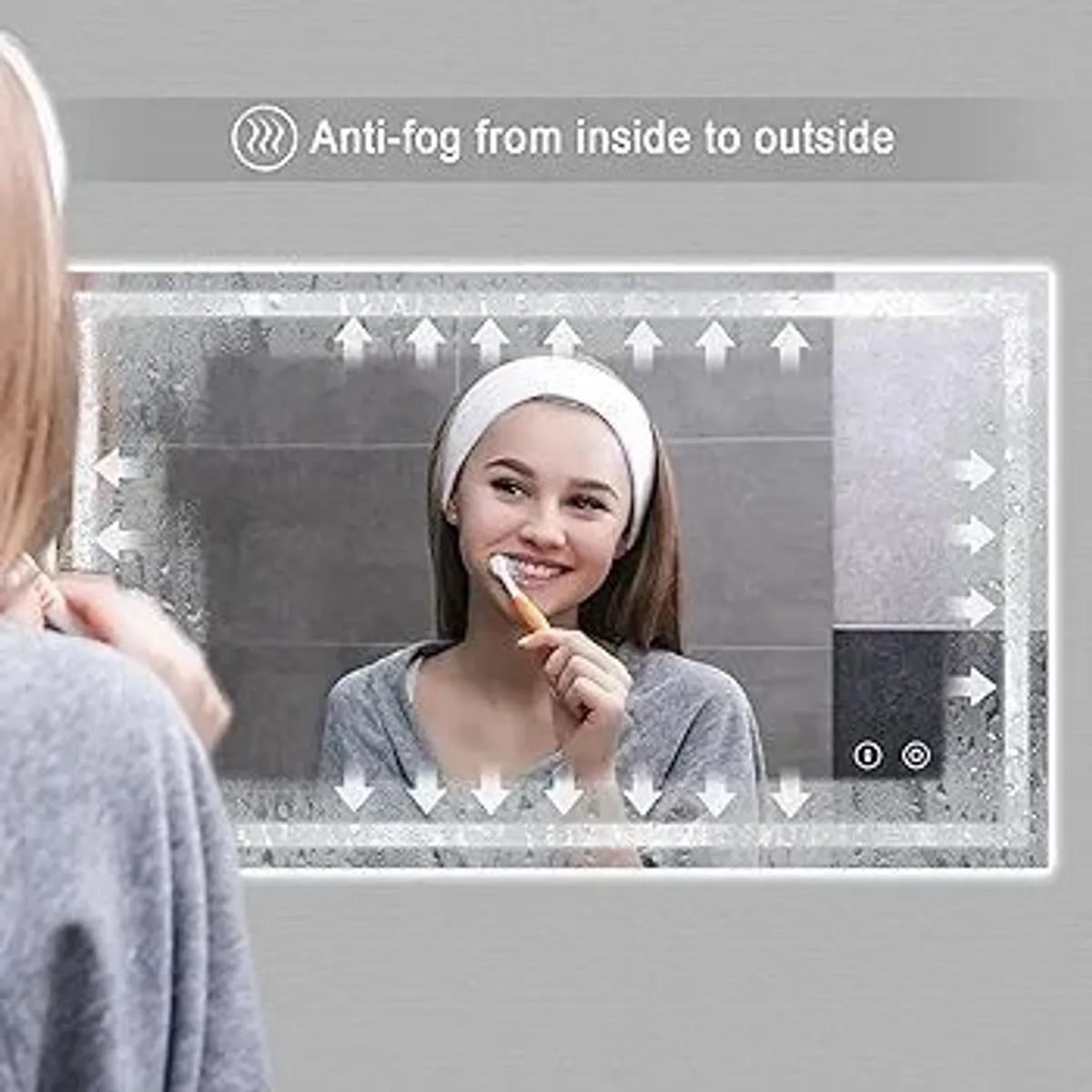 Mirror with LED Lights, 1000 x 600 MM Illuminated Backlit Wall Mounted Bathroom Mirrors Vanity Mirror Dimmable Switch 3 Colors and Demister Pad, Horizontal/Vertical - Image 1