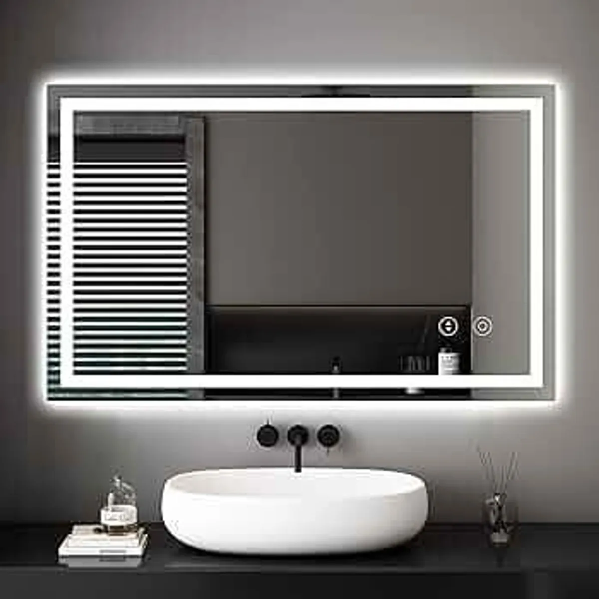 Mirror with LED Lights, 1000 x 600 MM Illuminated Backlit Wall Mounted Bathroom Mirrors Vanity Mirror Dimmable Switch 3 Colors and Demister Pad, Horizontal/Vertical - Image 2