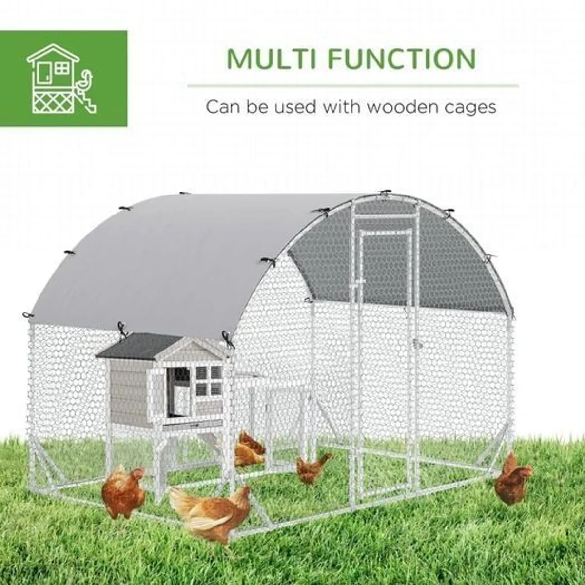 Walk In Chicken Run Galvanised Chicken Coop Hen Poultry House Cage Rabbit Hutch Pet Playpen Garden with Water-Resist Cover, 2.8 x 1.9 x 2m - Image 1