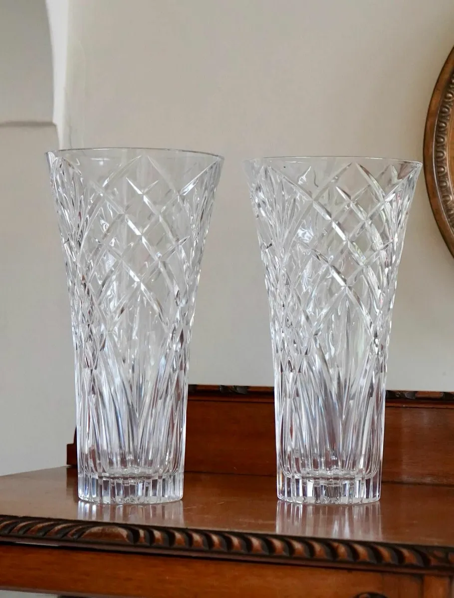 Large Pair of Cut Glass Flared Vases 12" *DELIVERY