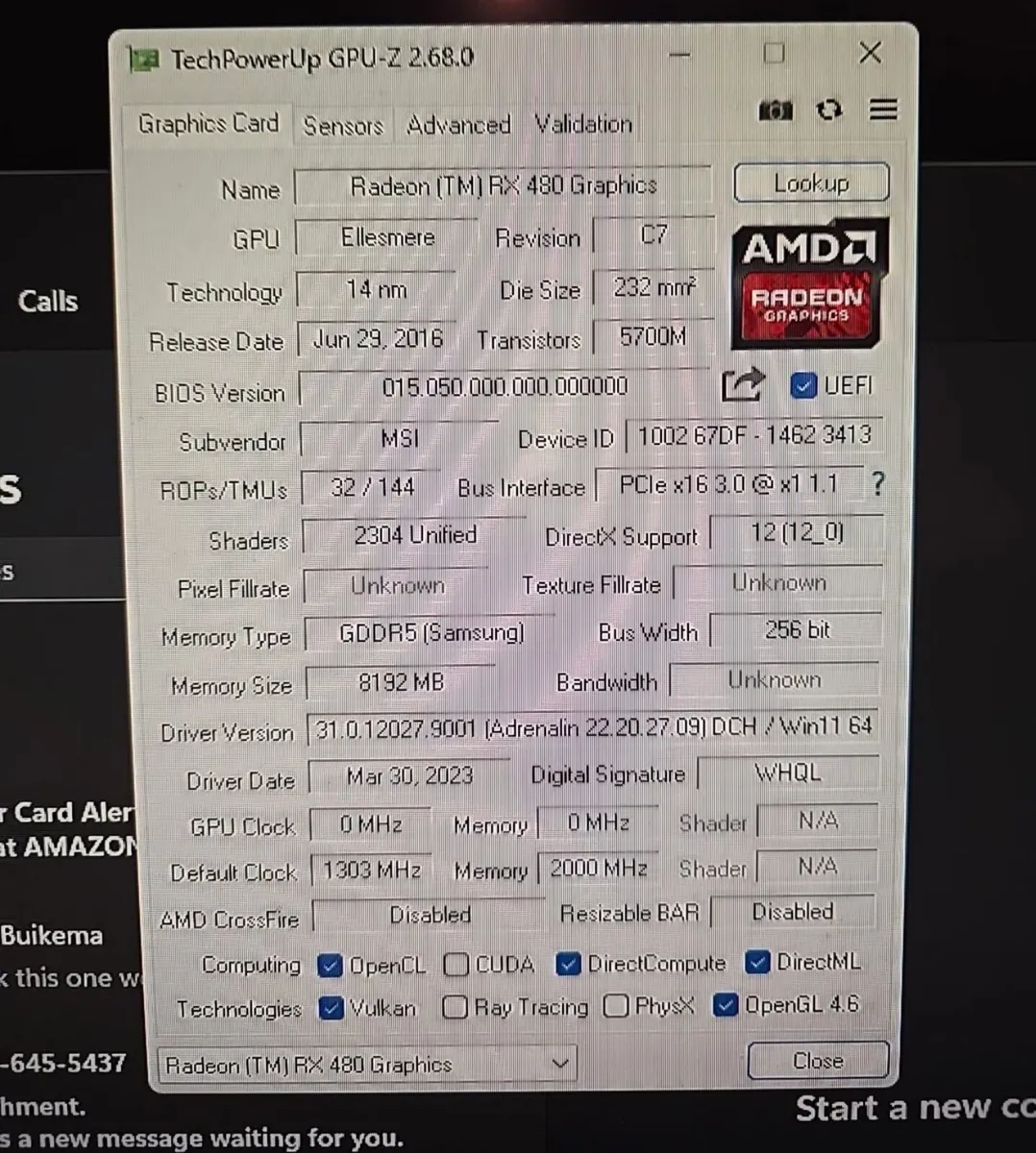 MSI AMD Radeon RX 480 8GB Gaming - Image 1