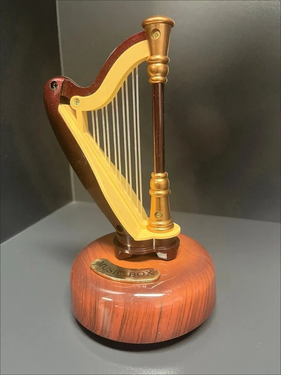 Vintage harp rotating music box - Image 1