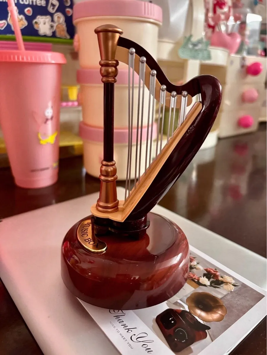 Vintage harp rotating music box - Image 2