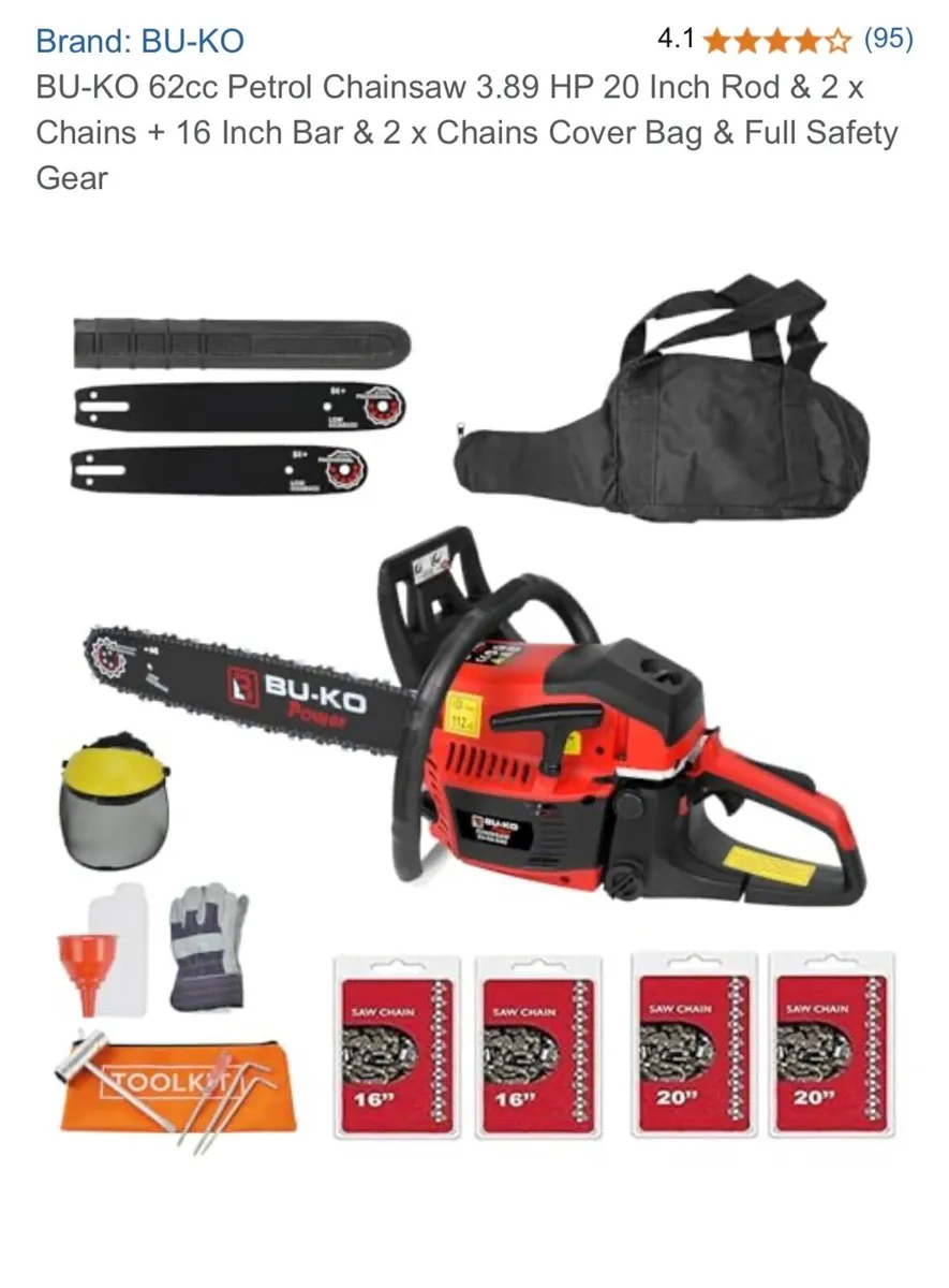 BU-KO 62cc Petrol Chainsaw 3.89hp