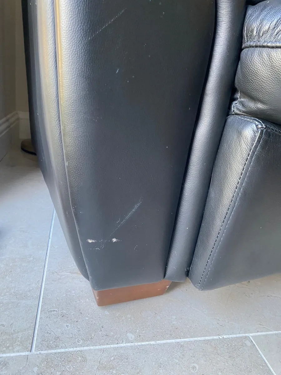 Black Leather Two Seater Couch and Two Armchairs - Image 4