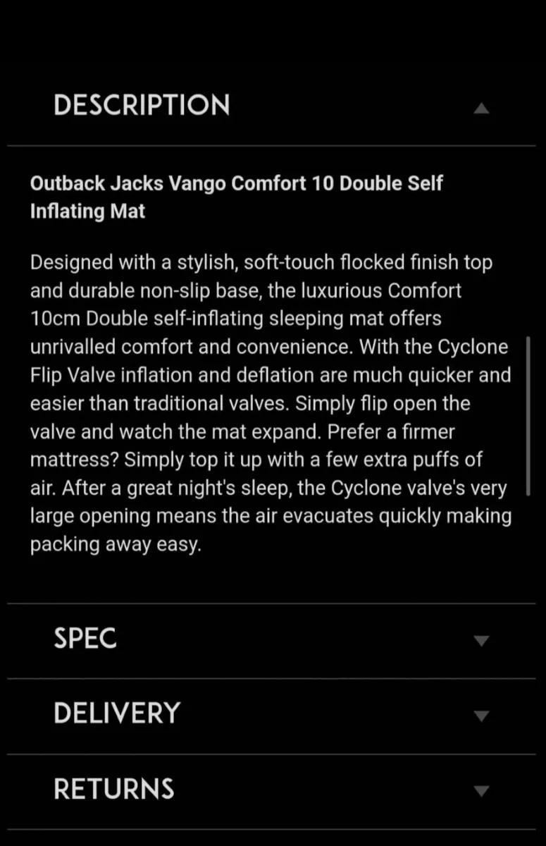 Vango comfort 10 self inflating sleeping mat - Image 2