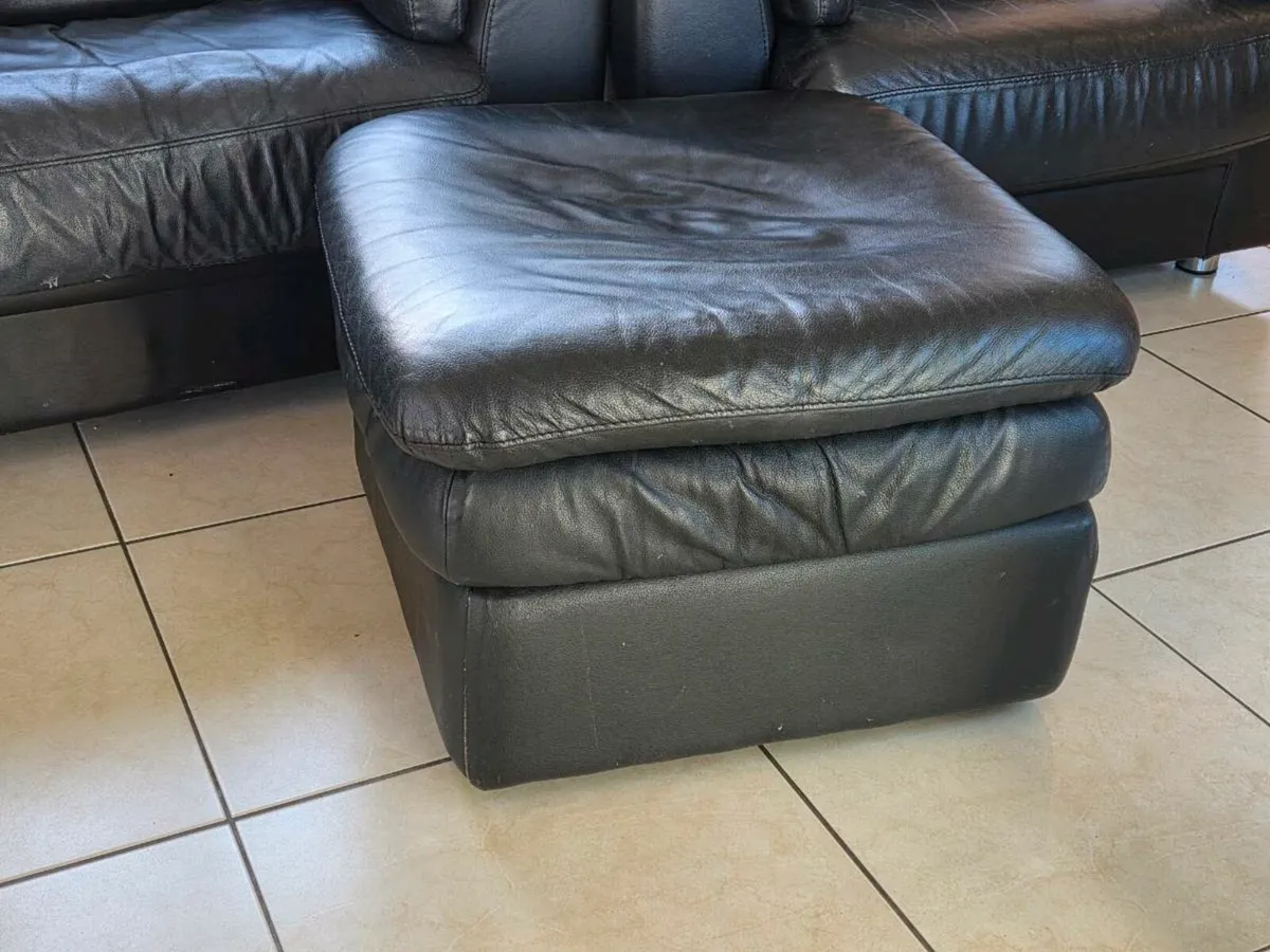 Black Leather 2 piece suite and Footrest- DFS - Image 4