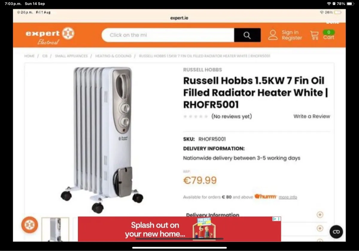New unopened oil heater