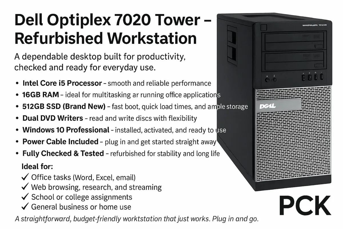 Dell Optiplex 7020 - Dual DVD RW+ / i5 / 16GB RAM - Image 2