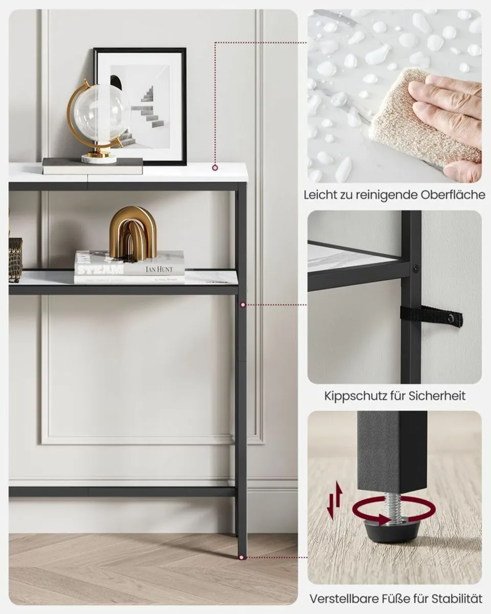 Narrow Console Table Marble Look White-Ink Black - Image 4