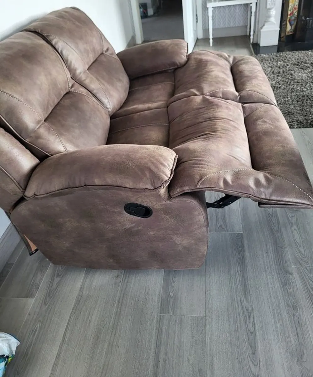 2 Seater Brown Suede Effect Recliner Sofa - Image 1
