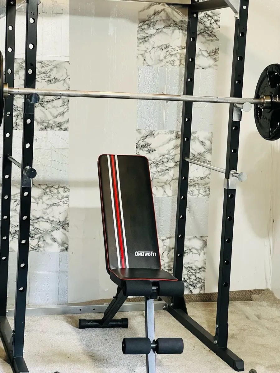 POWER RACK BENCH OLYMPIC BAR+WEIGHTS DUMBBELLS - Image 2