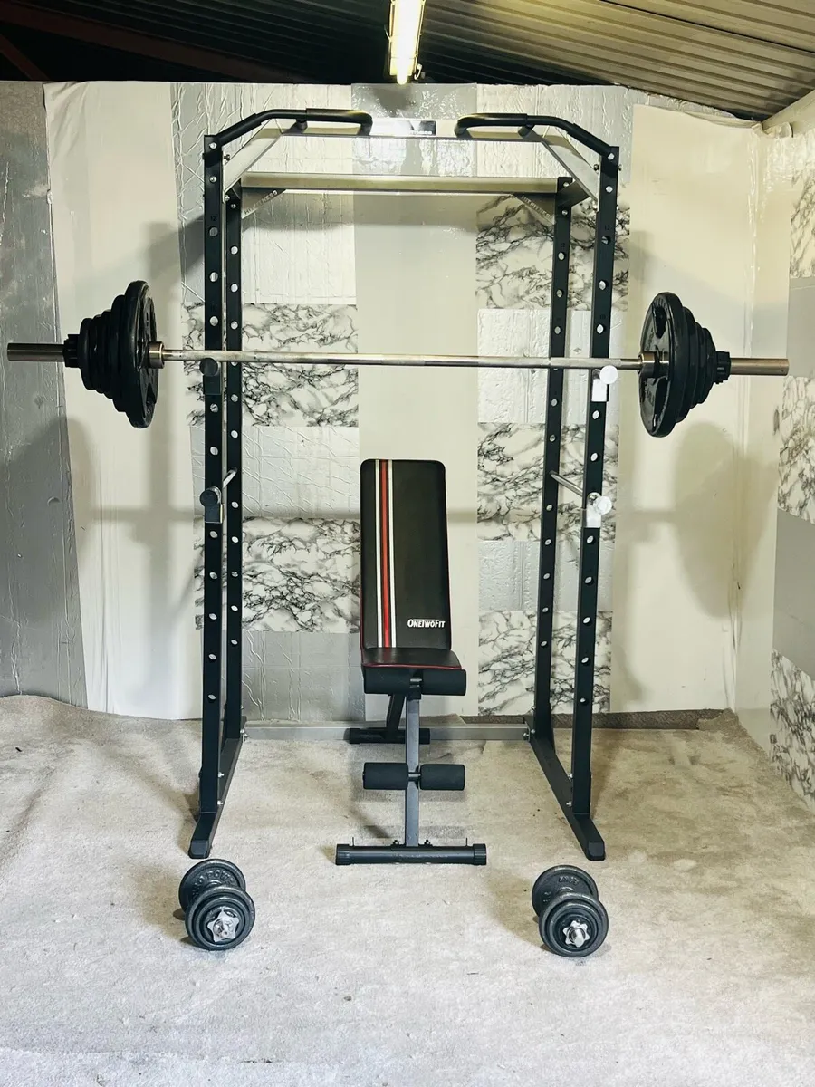 POWER RACK BENCH OLYMPIC BAR+WEIGHTS DUMBBELLS - Image 4