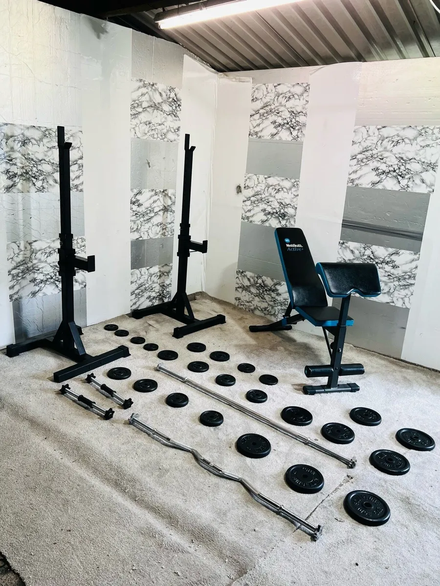 CAST IRON WEIGHTS RACK BENCH BARBELL DUMBBELLS - Image 1