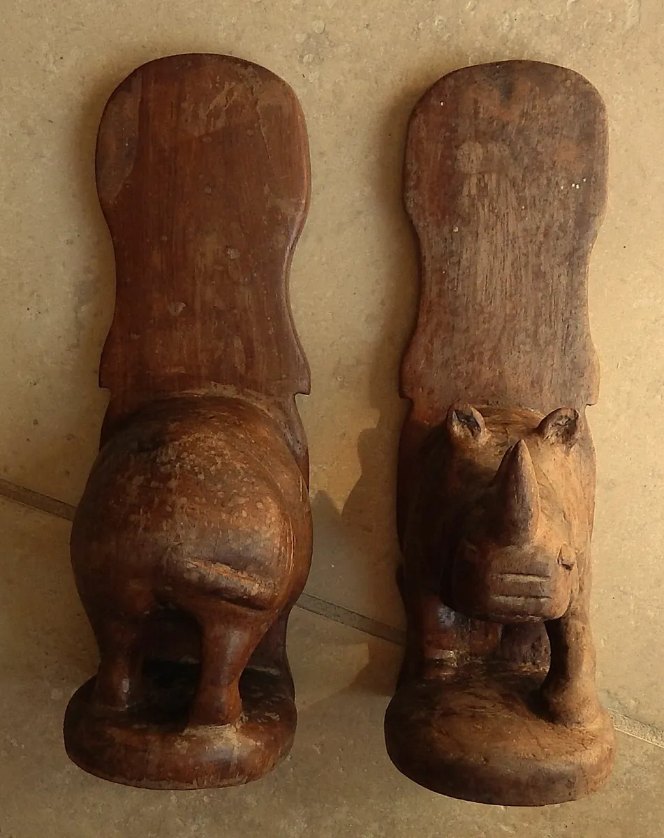 Vintage Solid Wood Hand Carved Bookends - Image 4