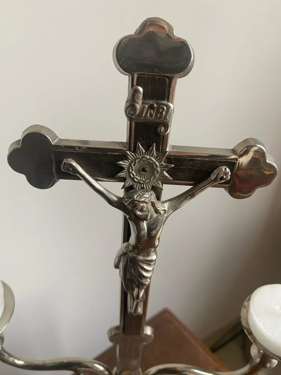 Vintage Metal Crucifix and Holy Water Font - Image 4