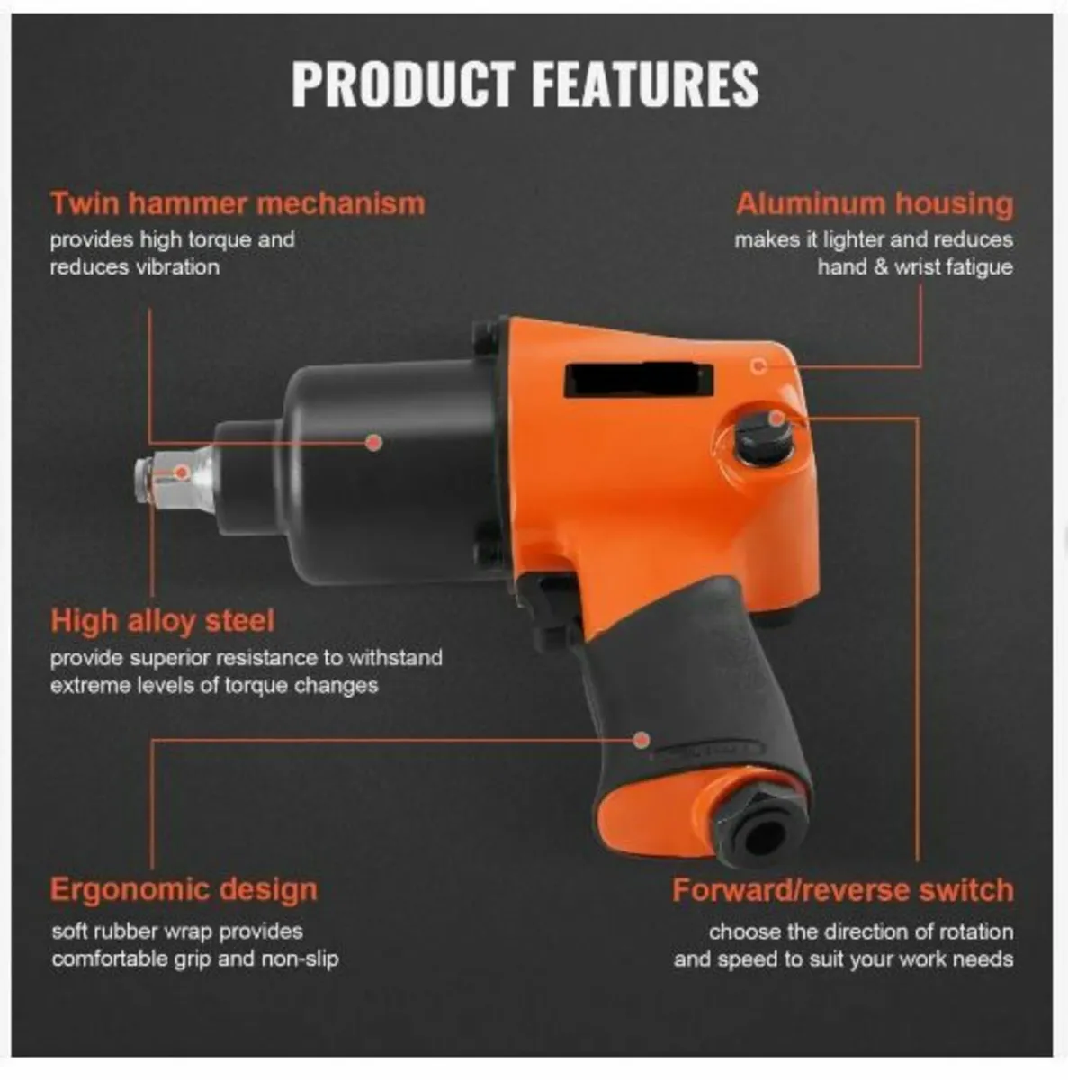 Air Impact Wrench, 1/2" Drive Air Impact - Image 3