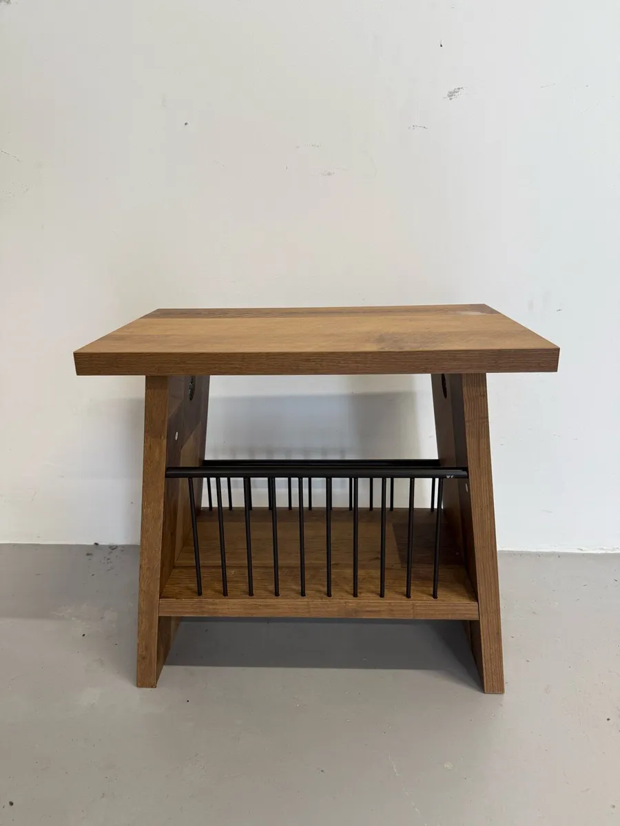 Wooden style table with magazine rack