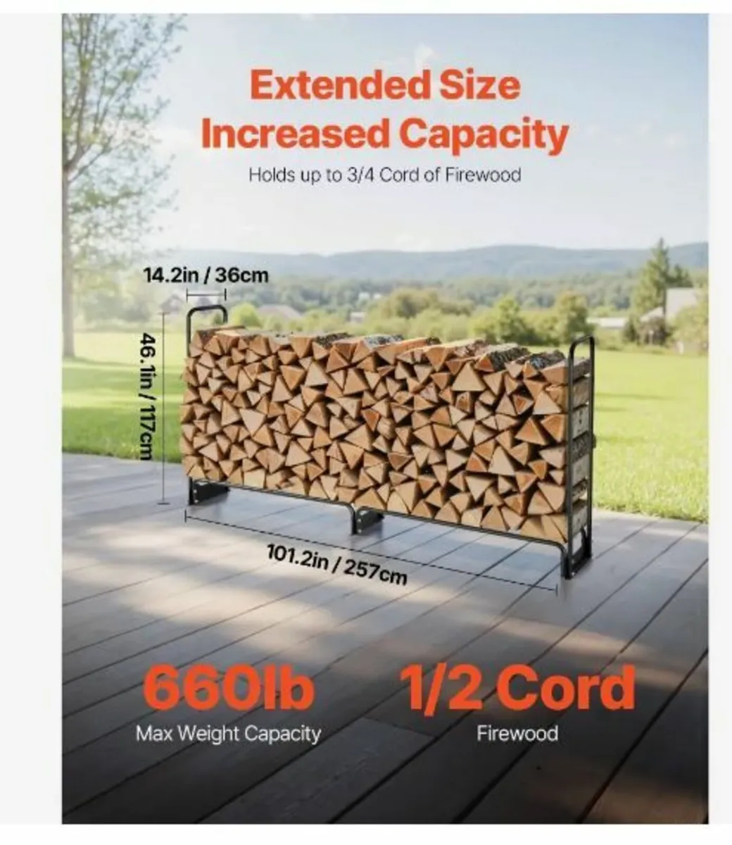 2.4m Outdoor Firewood Rack with Cover - Image 2
