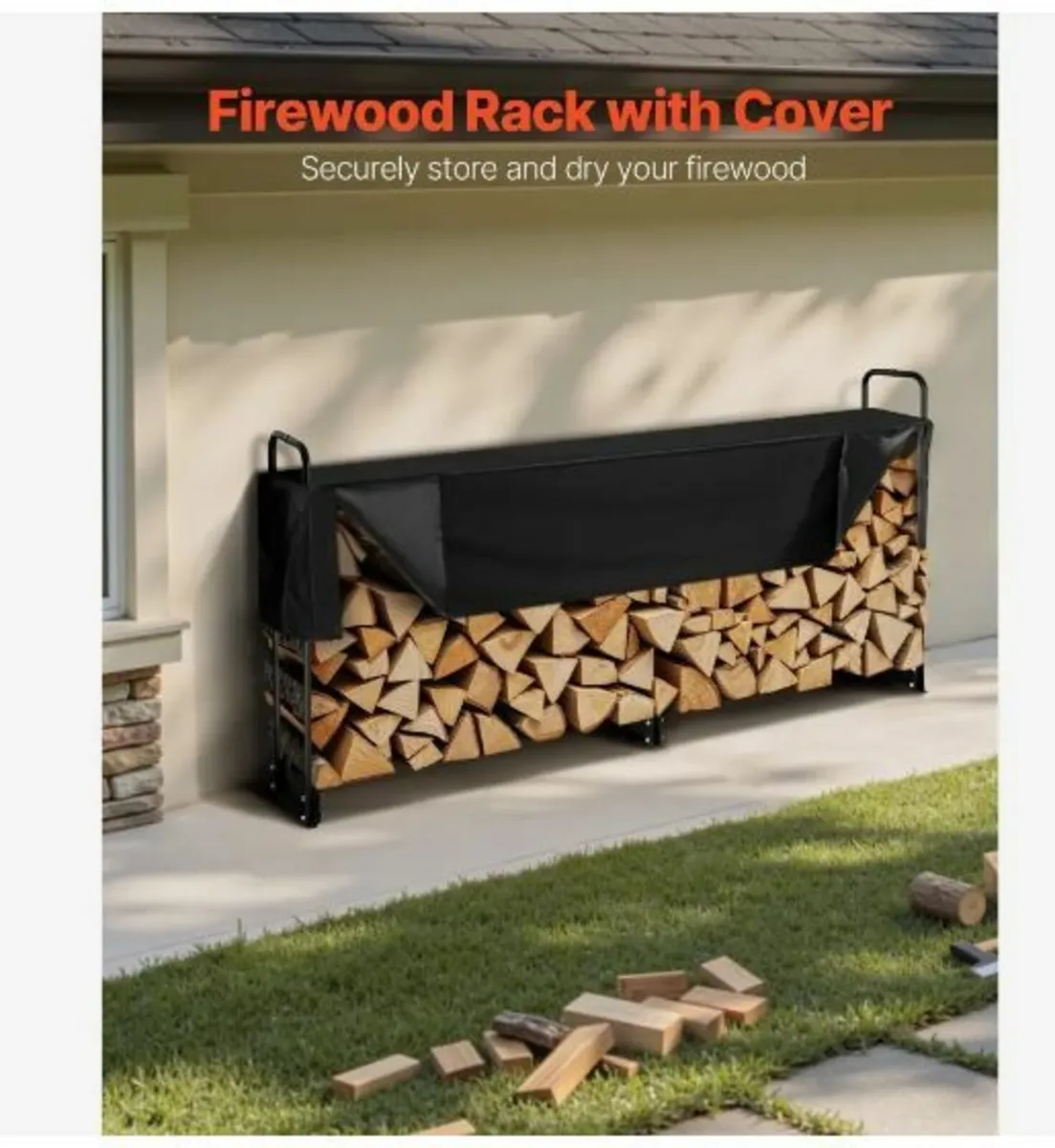 2.4m Outdoor Firewood Rack with Cover - Image 4