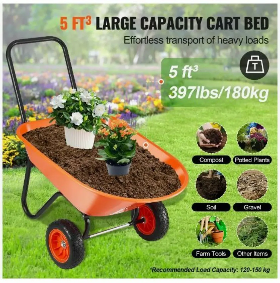 Wheelbarrow Cart 2 Wheels Garden - Image 4