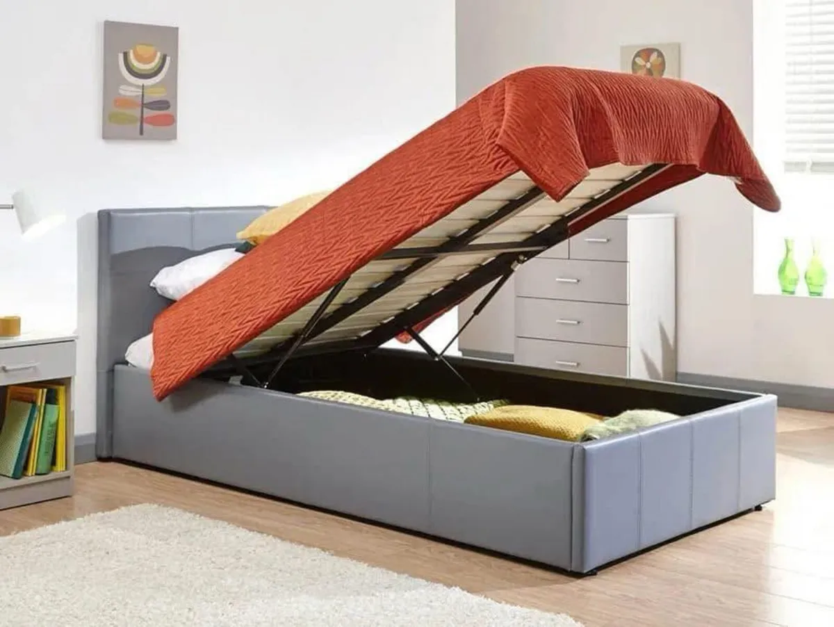 New 3ft Grey Leather Storage bed & Mattress - Image 1