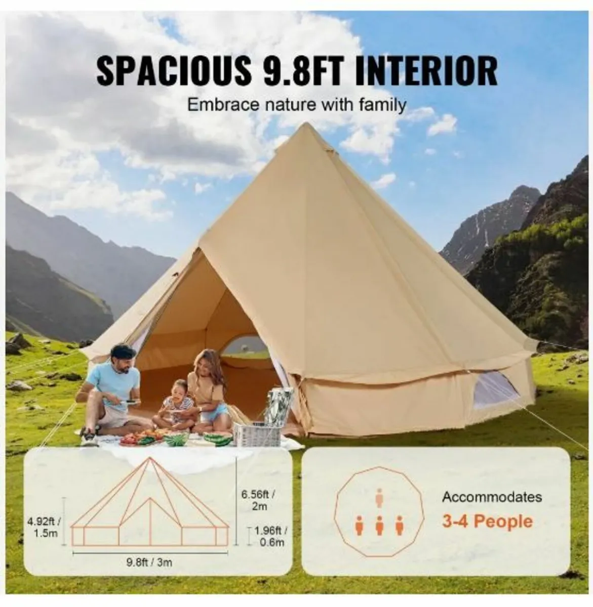 Canvas Bell Tent, 4 Seasons 3 m/9.8ft - Image 2