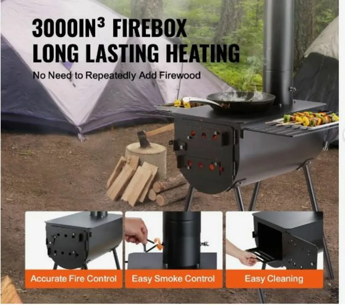 Wood Stove, 3 m, Alloy Steel Camping - Image 3