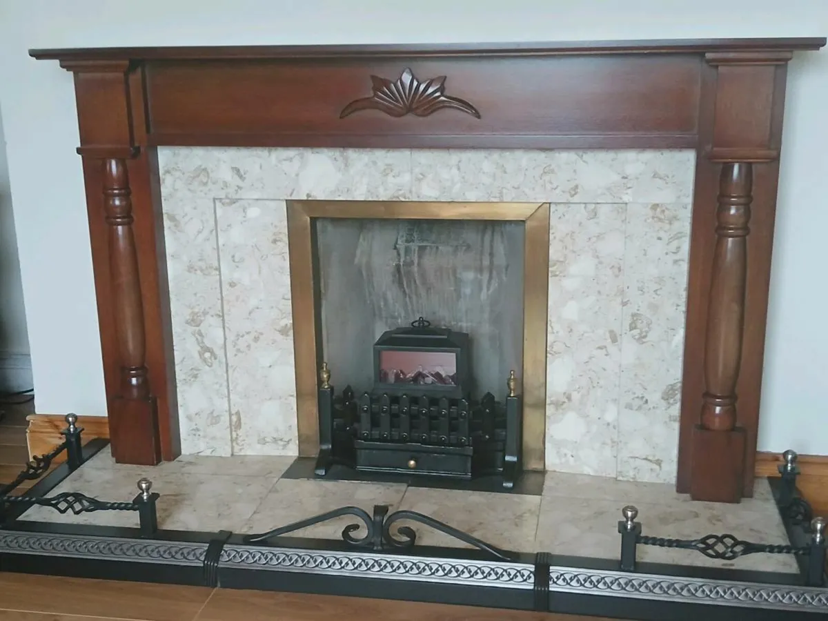 Fireplace, TV Corner Unit, Glass Table & Mirror - Image 1