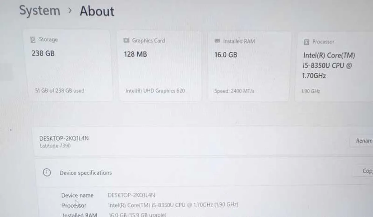 Dell 7390 core i5 8th Gen 16/256GB - Image 2