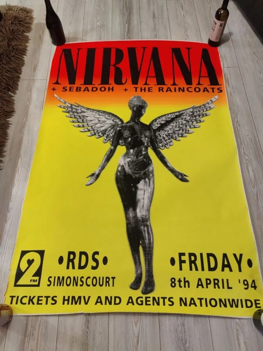 Nirvana Extremely Rare Original Concert Tour Poster Dublin Ireland April 8 1994 - Image 1
