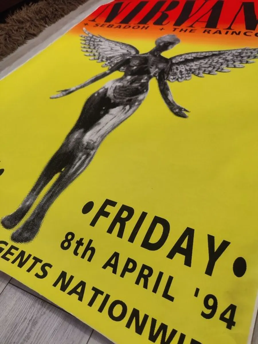 Nirvana Extremely Rare Original Concert Tour Poster Dublin Ireland April 8 1994 - Image 4