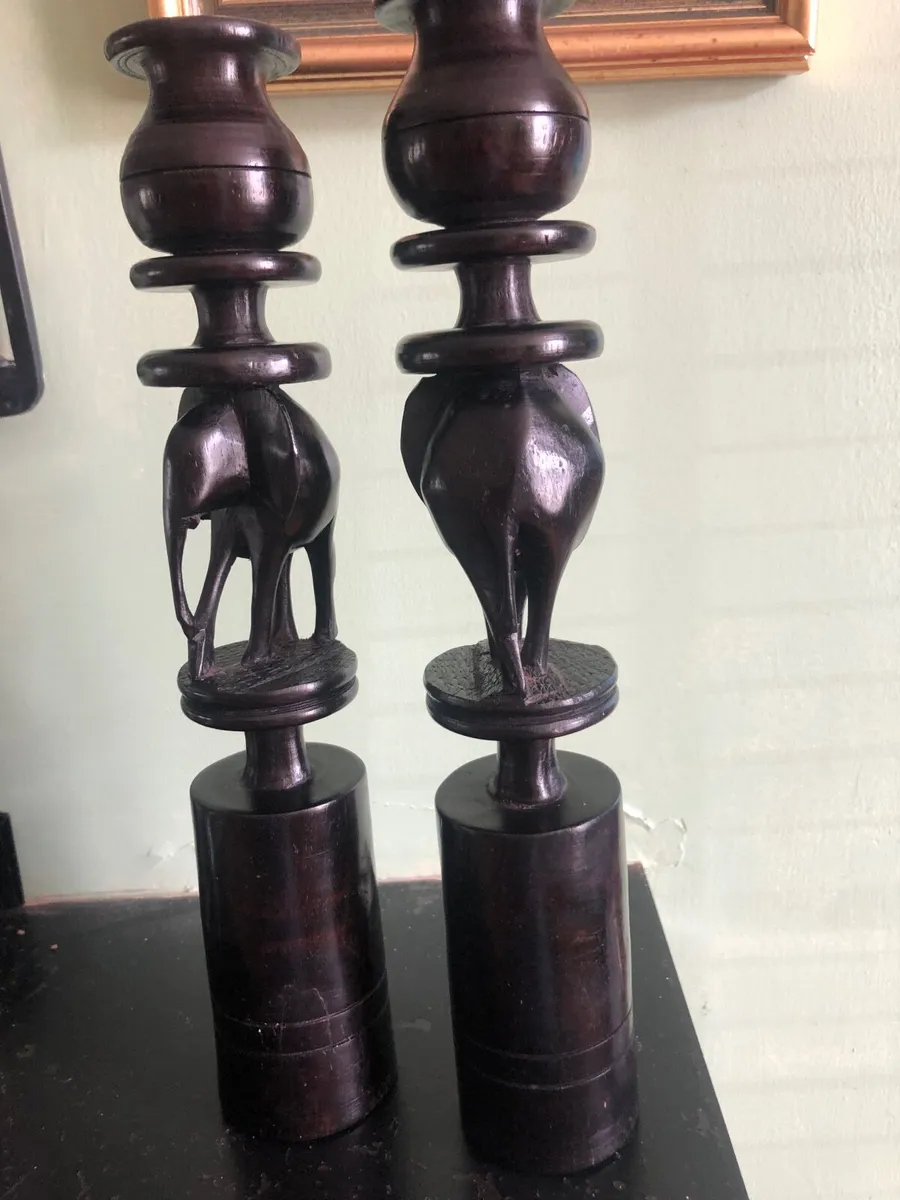 Carved Ebonised Elephant Candle Sticks - Image 3