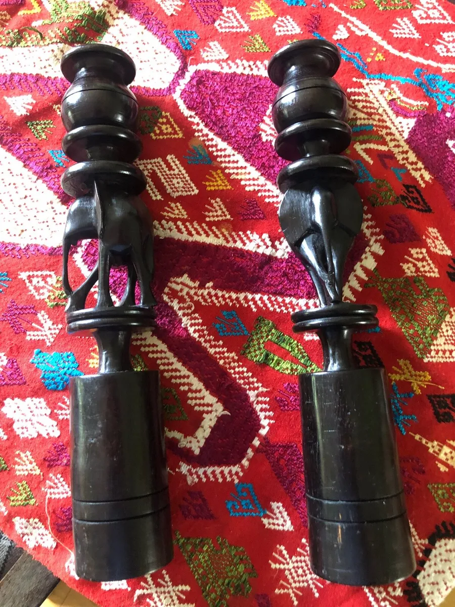 Carved Ebonised Elephant Candle Sticks - Image 4