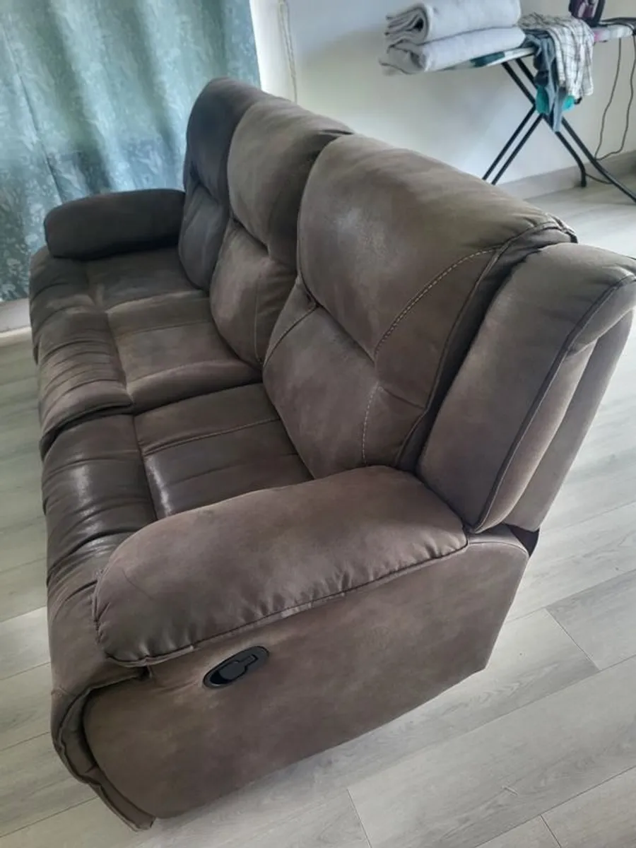 3 Seater Brown Suede Effect Recliner Sofa For Sale - Image 1
