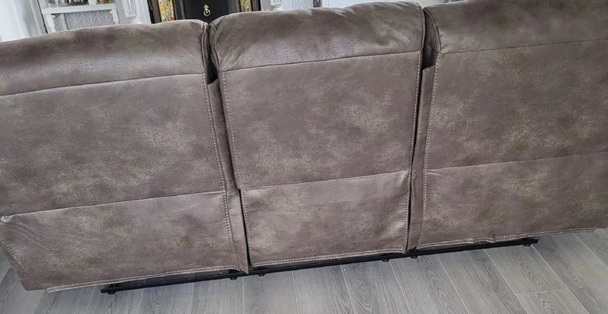 3 Seater Brown Suede Effect Recliner Sofa For Sale - Image 2