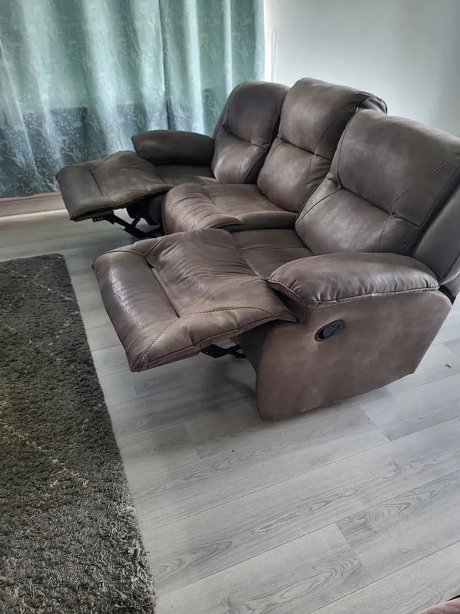 3 Seater Brown Suede Effect Recliner Sofa For Sale - Image 3