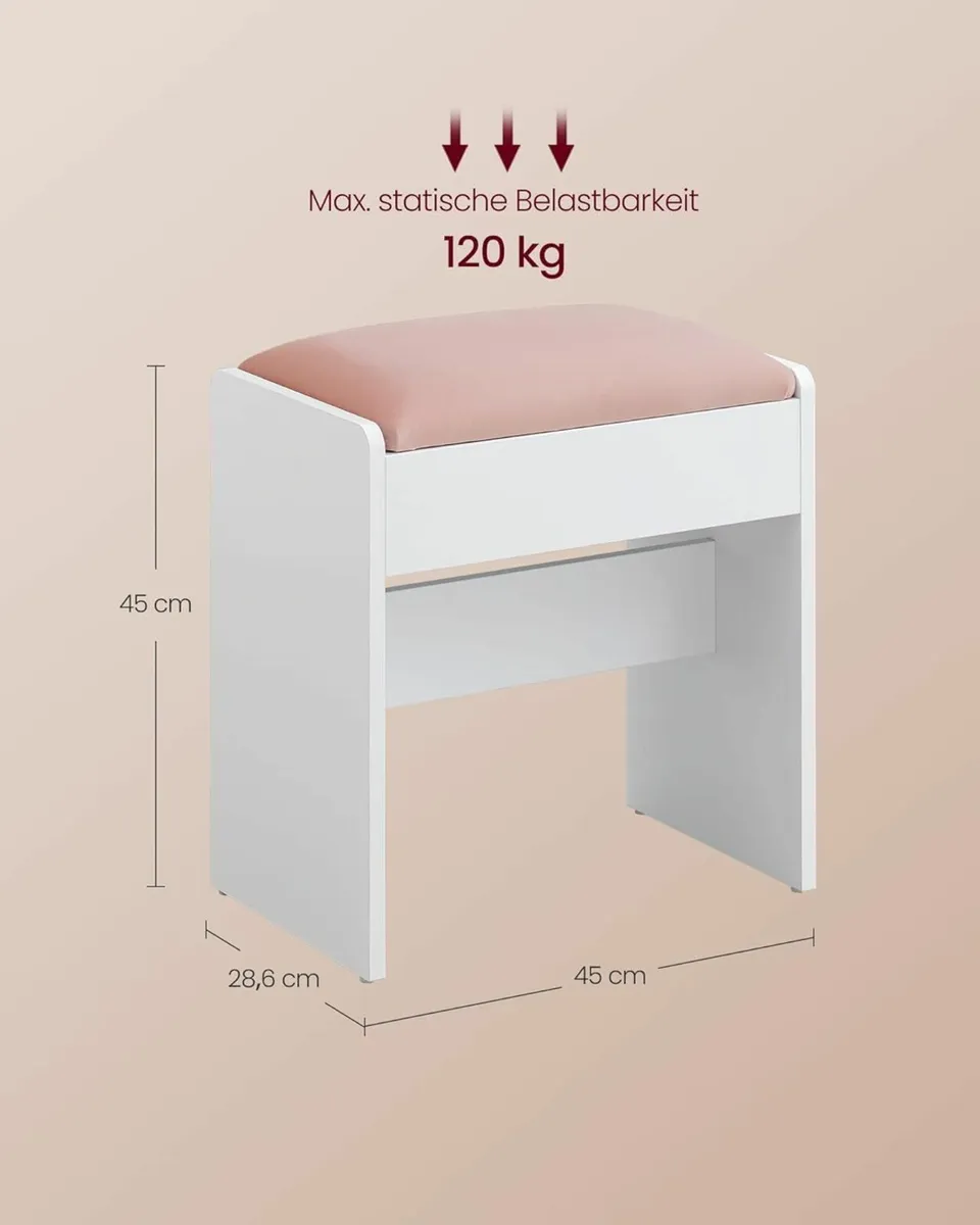 Stool Velvet Dressing Table Matte White-Pastel Pin - Image 2