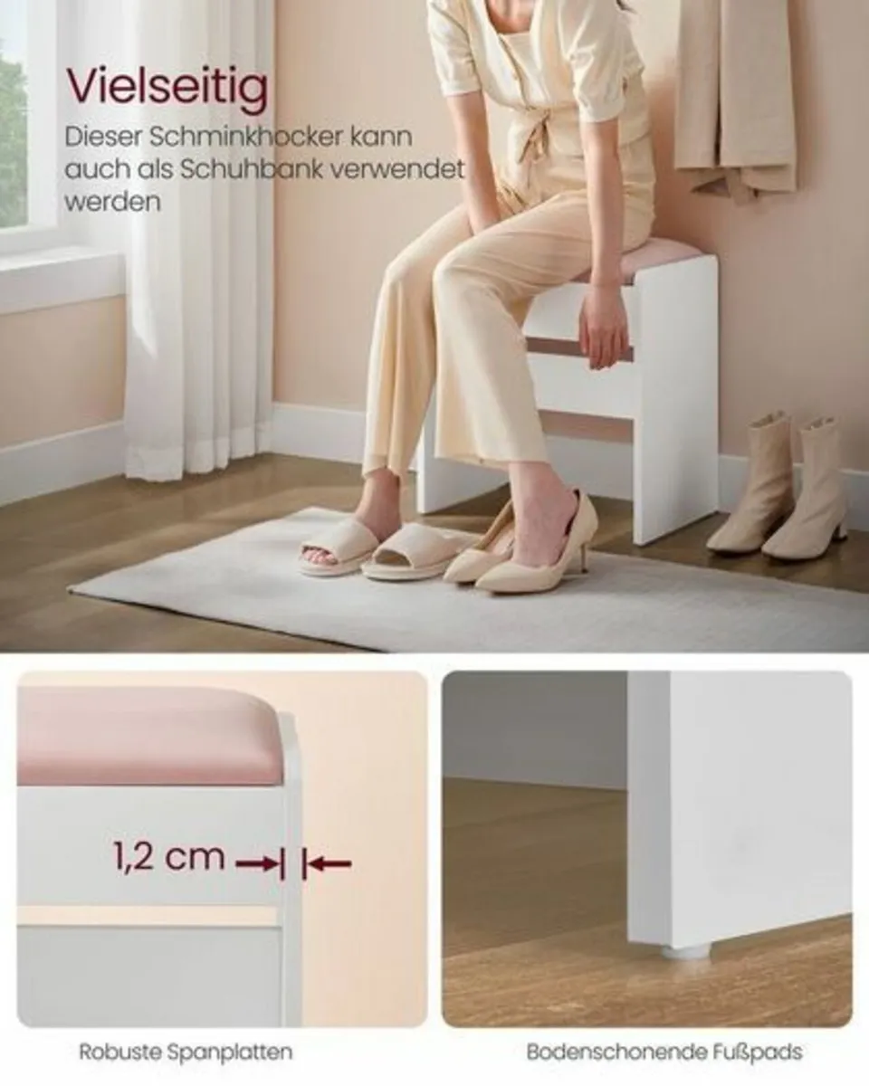 Stool Velvet Dressing Table Matte White-Pastel Pin - Image 4