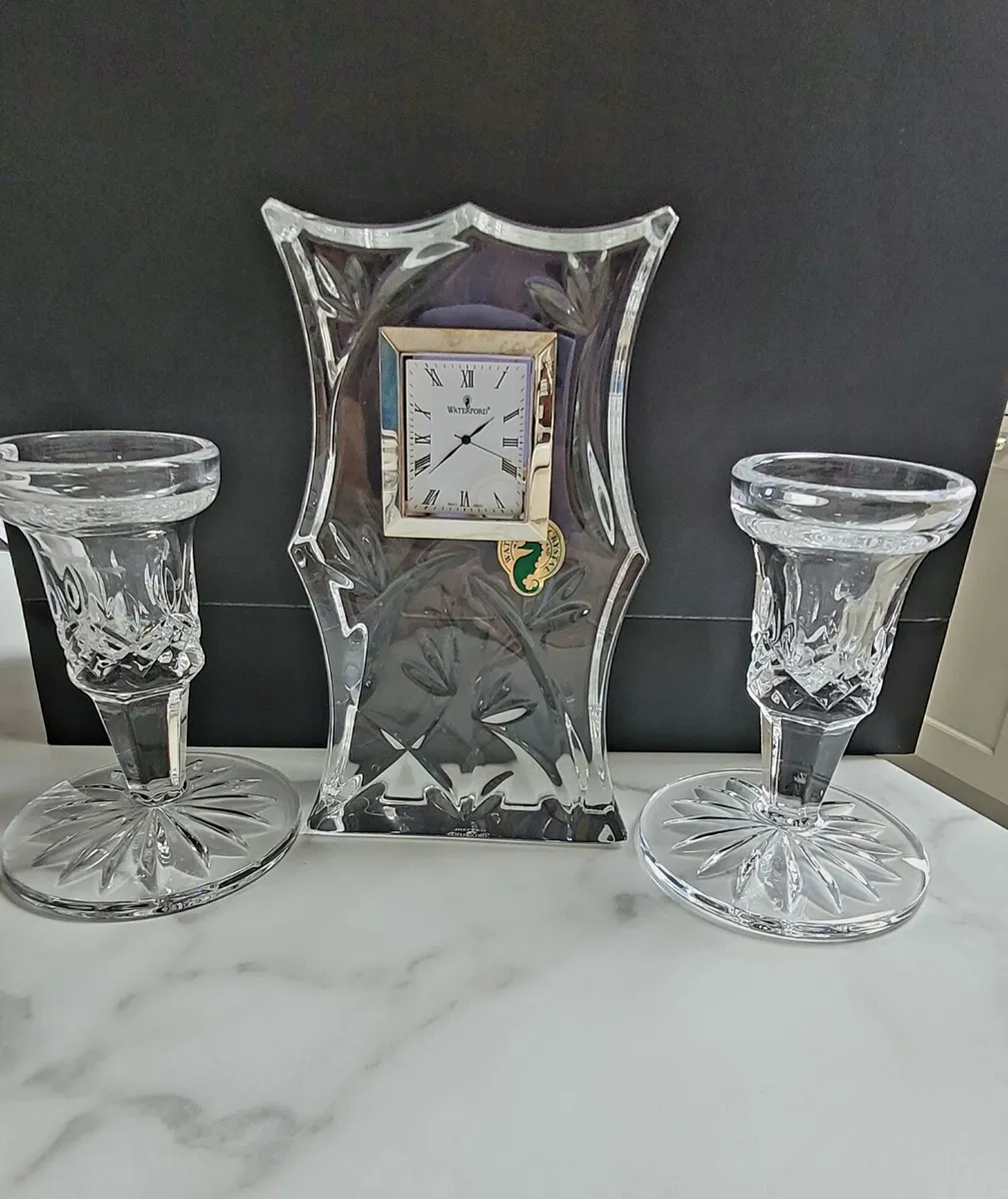 WATERFORD CRYSTAL BAMBOO CLOCK INCLUDING A PAIR OF - Image 1