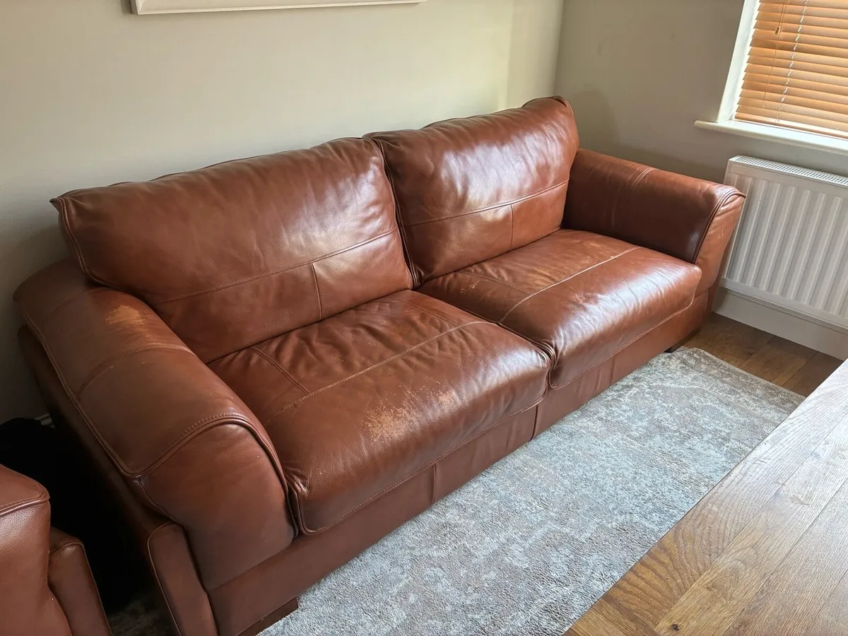 Leather Couch & Armchair - Image 1