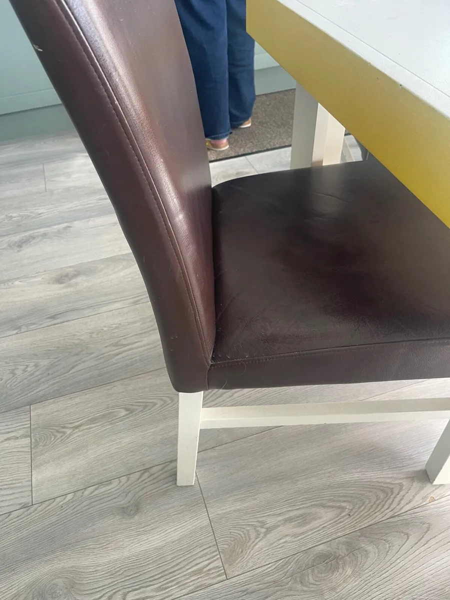 Dining /kitchen Table and 4 brown leather chairs - Image 4