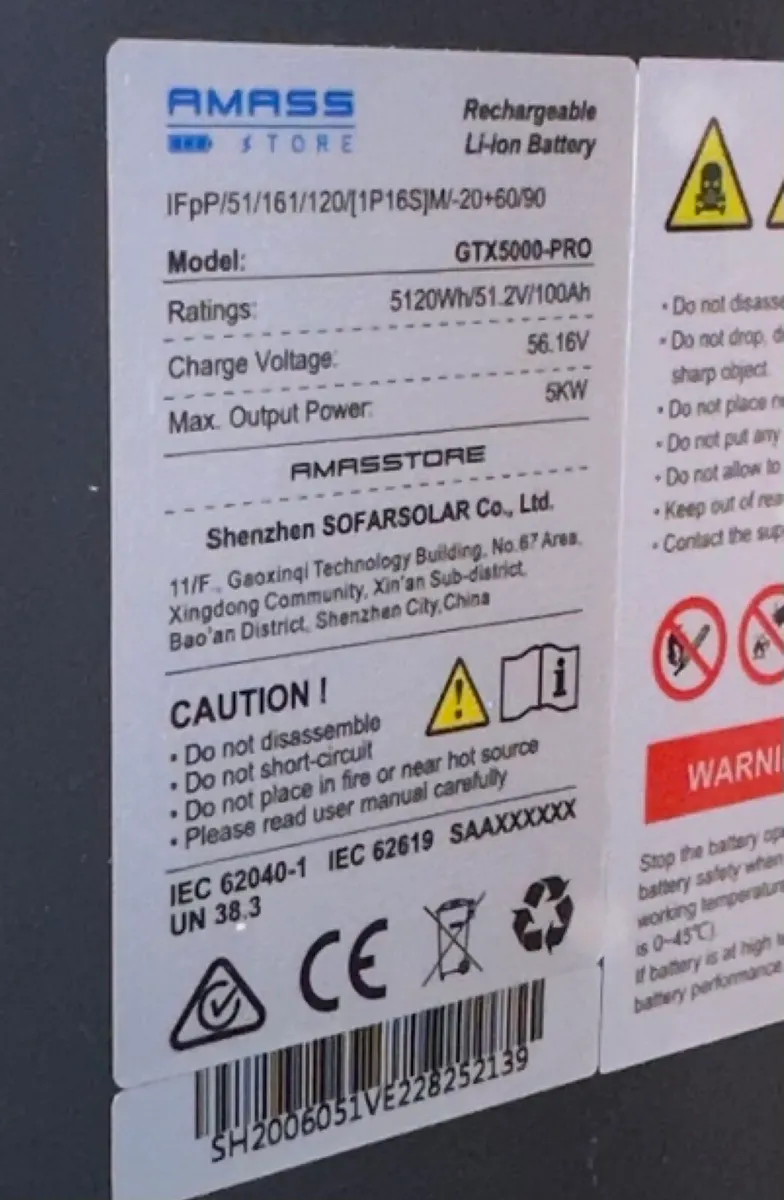 Amass SOFAR GTX5000 pro 5kw battery - Image 2