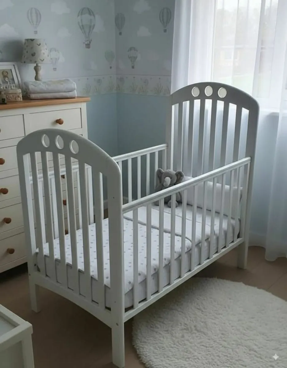 Beautiful Solid White Wooden Baby Cot - Image 1