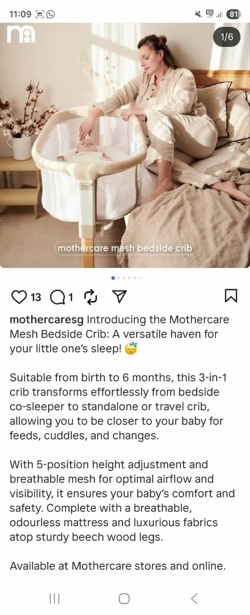 Mothercare Mesh Bedside Crib - Image 3