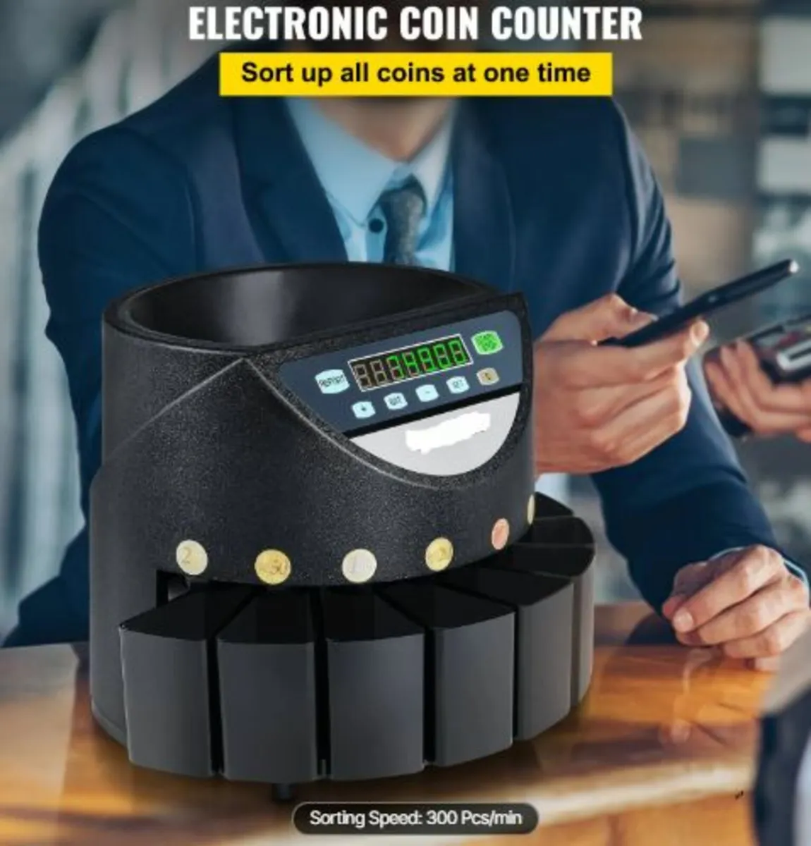 Euro Coin Counter Sorter 500-1000 Coins Electronic - Image 2