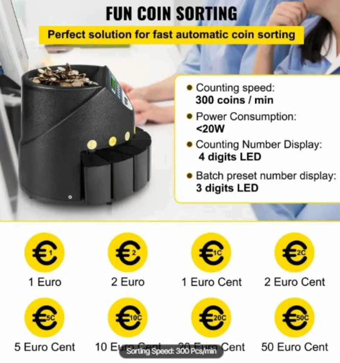 Euro Coin Counter Sorter 500-1000 Coins Electronic - Image 3