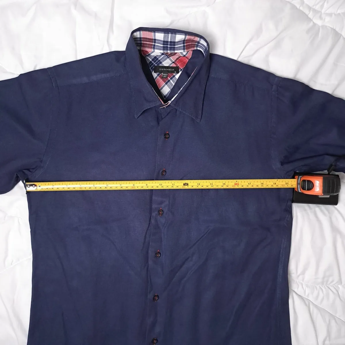 Navy Button Up Shirt  Red Maple Leaf Size M - Image 4